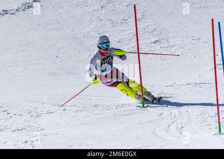 MIKAELA SHIFFRIN USA nimmt am RENNEN um das menâ´s Slalom-Rennen der FIS Alpine Ski Worl Teil Stockfoto