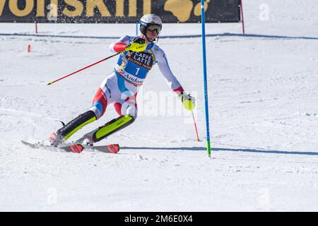 MIKAELA SHIFFRIN USA nimmt am RENNEN um das menâ´s Slalom-Rennen der FIS Alpine Ski Worl Teil Stockfoto