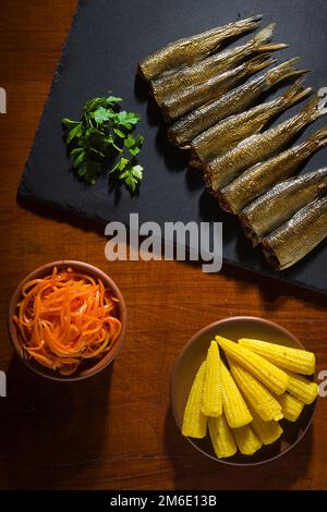 Geräucherter kleiner Fisch Stockfoto