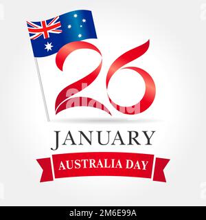 „Happy Australia Day“-Grußkartenkonzept. Feiertag am 26. Januar. Kreative Nummer 26 und australische Flagge. 3D-Papierformat. Isolierte Konstruktionselemente Stock Vektor