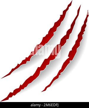Realistische Kratzer. Rote Kratzspuren. Bestienschnitt Stock Vektor