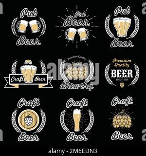 Vektorset aus klassischen Bieremblemen, Logos, Abzeichen und Etiketten Stock Vektor