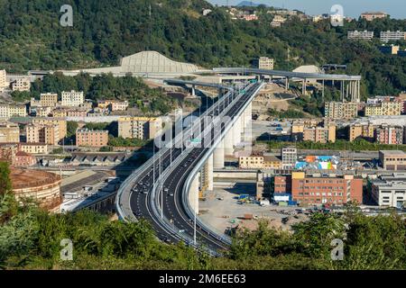 Die neue San Giorgio Brücke in Genua, Italien. Stockfoto