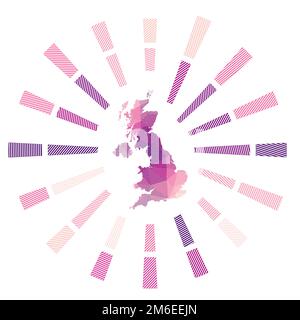 Großbritannien Sunburst. Niedergestreifte Rochen und Landkarte. Abbildung des Strahlungsvektors. Stock Vektor