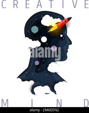 Kreatives Denkkonzept Vektordarstellung mit Papierschnitt Stock Vektor