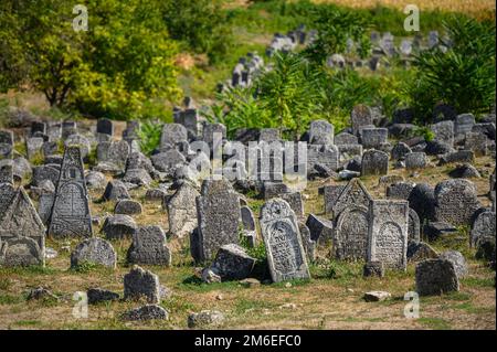 Alte Grabsteine auf dem alten jüdischen Friedhof in Vadul liu Rascov in Moldawien Stockfoto