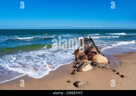 Groynes An Der Ostseeküste Bei Kühlungsborn. Stockfoto
