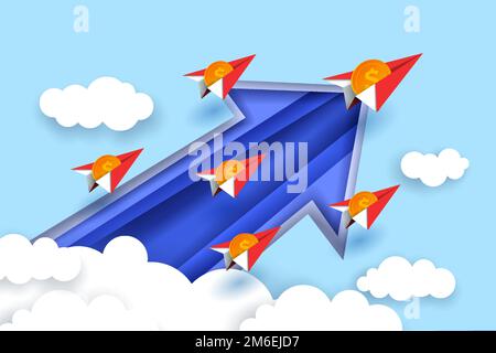 Vektordarstellung des Währungssteigerungskonzepts im Papierkunststil Stock Vektor