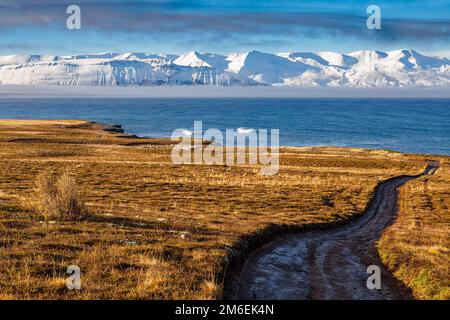 Herbstlandschaft rund um Husavik in Nordisland Stockfoto