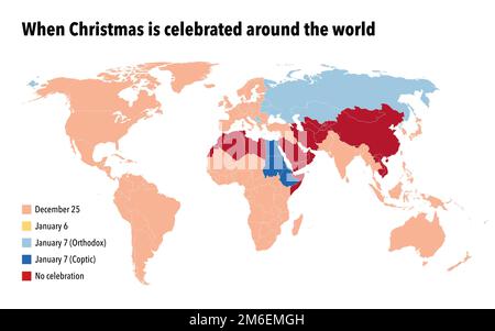 Wenn Weihnachten in den verschiedenen Ländern der Welt gefeiert wird Stockfoto