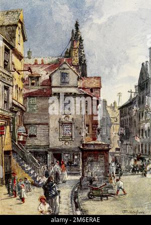 John Knox's House, High Street aus dem Buch ' Edinburgh ' gemalt von John Fulleylove, 1847-1908 und beschrieben von Rosaline Masson, Publisher 1904 London : A. & C. Black [John Knox Scottish Theologian, der den Presbyterianismus in Schottland gründete und eine Geschichte der Reformation in Schottland schrieb (1514-1572)] Stockfoto