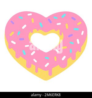 Cartoon Valentinstag Ikone Donut Herzform. Ein Liebessymbol im modischen Stil. Die süßen Schokoladenherzen sind zart rosa, rot Stock Vektor