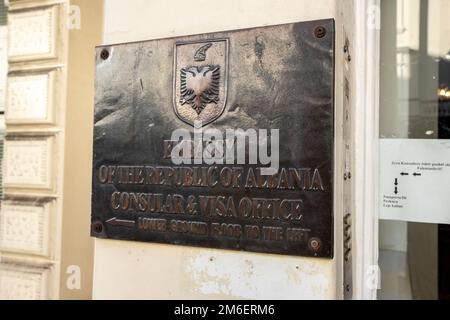 London - November 2022: Botschaft der Republik Albanien Konsularisches und Visumbüro Stockfoto