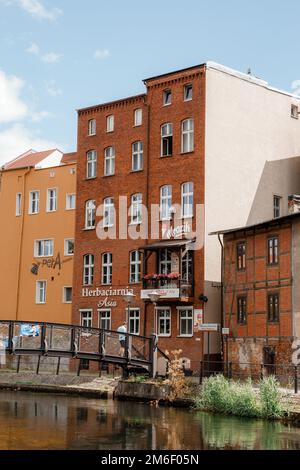 12.07.2020. Bydgoszcz. Polen. Eine Reise nach Bydgoszcz. Europäische Stadtarchitektur. Altstadt in Polen. Stockfoto