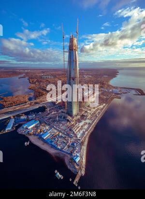 Neuer Wolkenkratzer lakhta Center in St. Petersburg. Einen Wolkenkratzer bauen. Stockfoto