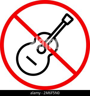 Verbotene Verwendung von Musikinstrumenten. Gitarre und Verbotszeichen. Bearbeitbarer Vektor. Stock Vektor