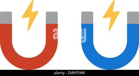 Rote und blaue Magnetsymbole eingestellt. u-Magnete und Elektrizität. Bearbeitbarer Vektor. Stock Vektor