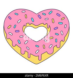 Cartoon Valentinstag Ikone Donut Herzform. Ein Liebessymbol im modischen Stil. Die süßen Schokoladenherzen sind zart rosa, rot Stock Vektor