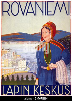 Rovaniemi. Lapin Keskus von Yrjö Kari (1901-1959). Poster wurde 1936 in Finnland veröffentlicht. Stockfoto