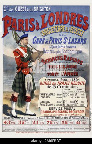 Compagnies de fer de l'ouest et de Brighton. Paris à Londres, l'Angleterre et l'Ecosse par la gare de Paris St. Lazare - Fraipont, Gustave (1849-1923). Poster wurde 1894 in Frankreich veröffentlicht. Stockfoto