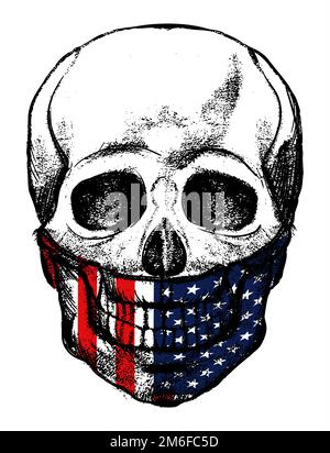 US-Flagge Skull Illustration auf weißem Boden Stockfoto