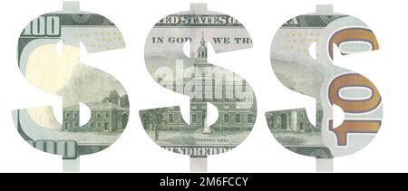 Schablone des USD-Symbols auf einem 100-Dollar-Schein Stockfoto