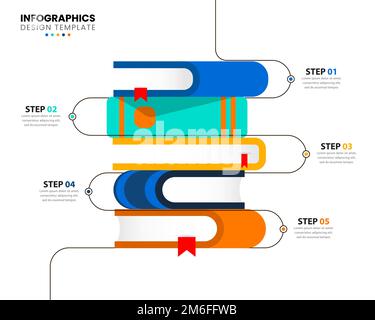 Infografik-Vorlage mit 5 Optionen oder Schritten. Bücher. Kann für Workflow-Layout, Diagramm, Banner, webdesign verwendet werden. Vektordarstellung Stock Vektor