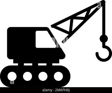 Silhouettensymbol „Kran für Schwermaschinen“. Mobiler Kranwagen. Bearbeitbarer Vektor. Stock Vektor