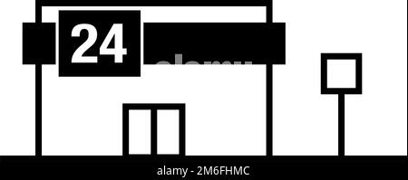 24-Stunden-Geschäft und markierte Stange. Bearbeitbarer Vektor. Stock Vektor