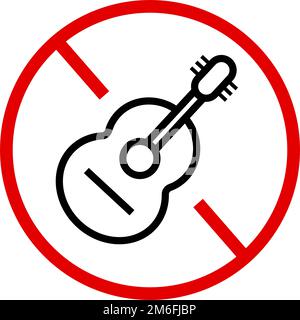 Symbol „Verwendung der Gitarre verboten“. Kein Instrumentenbenutzungszeichen. Bearbeitbarer Vektor. Stock Vektor