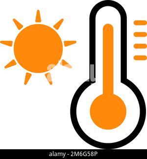 Symbol für Thermometer im Sommer. Hochtemperaturthermometer und Sonne. Editierbare Vector.Sun Stock Vektor