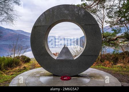 Loch Lomond National Park Memorial Skulptur in Rowardennan am östlichen Ufer des Loch Lomond in Schottland, Großbritannien Stockfoto