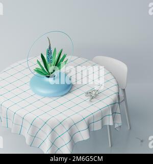 3D-Darstellung, 3D-Rendering. Digitale Vase mit Blumenstrauß. Stockfoto