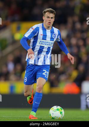 Solly March of Brighton & Hove Albion - Norwich City / Brighton & Hove Albion, Sky Bet Championship, Carrow Road, Norwich - 21. April 2017. Stockfoto