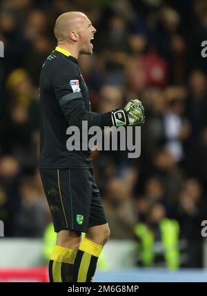 John Ruddy aus Norwich City feiert nach dem Sieg über Brentford – Norwich City gegen Brentford im Jahr 5-0, Sky Bet Championship, Carrow Road, Norwich – 3. Dezember 2016. Stockfoto