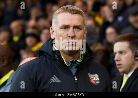 Manager von Brentford, Dean Smith - Norwich City gegen Brentford, Sky Bet Championship, Carrow Road, Norwich - 3. Dezember 2016. Stockfoto