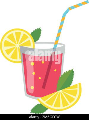 Symbol für Fruchtgetränk und Glas. Cartoon-Sommererfrischung mit Stroh Stock Vektor
