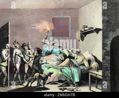 Revolution Francaise et mouvement contre revolutionnaire : Loiserolles fils est sauve par son pere qui se substitue a sa Place au Tribunal revolutionnaire le 26 juillet 1794 et perit pour lui. Stockfoto