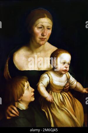 Porträt der Frau des Atristen mit zwei älteren Kindern 1528 von Hans Holbein (dem jüngeren) 1497-1543, Deutschland Stockfoto