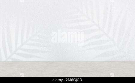 3D-Rendering hinterlässt Schatten auf weißem Beton Stockfoto