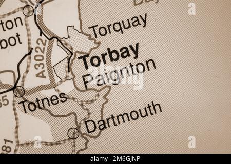 Paignton, Großbritannien Karte Name der Stadt - Sepia Stockfoto