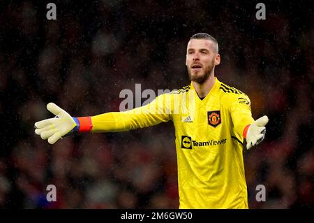 Manchester United Torwart David de Gea während des Premier League-Spiels in Old Trafford, Manchester. Foto: Dienstag, 3. Januar 2023. Stockfoto