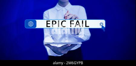 Das Schild zeigt Epic Fail an. Geschäftsidee ein spektakulär peinlicher Fehler erniedrigende Situation Stockfoto