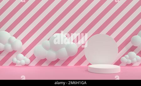 3D-Rendering mit pinkfarbenen Streifen und Wolkenhintergrund Stockfoto