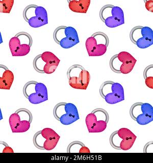 Nahtloses Muster mehrfarbiger Herzschlösser Stockfoto