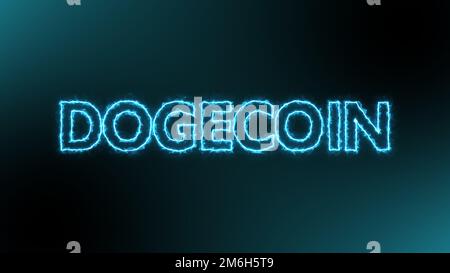 Dogecoin-Kryptowährung auf blauem Energiefeuer auf schwarzem Hintergrund Stockfoto