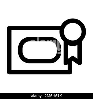 Symbolzeile des Zertifikats isoliert auf weißem Hintergrund. Schwarzer, flacher Klassiker mit modernem Umriss. Lineares Symbol und bearbeitbare Kontur. Einfach und Pixel Stock Vektor