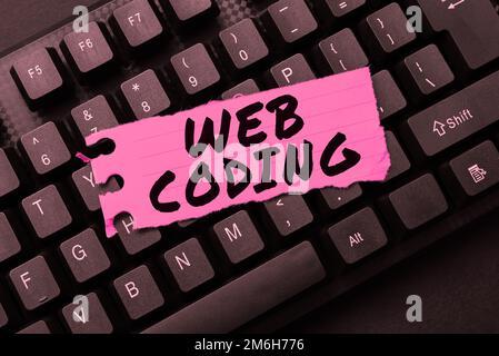 Textunterschrift für Web-Codierung. Konzeptionelle Fotoarbeit im Zusammenhang mit der Entwicklung einer Website für das Internet Stockfoto
