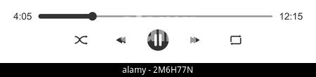 Audio- oder Videoplayer lädt Fortschrittsleiste mit Zeitschieberegler. Tasten Pause, Zufallswiedergabe, Wiederholung, Rücklauf und Schnellvorlauf. Einfache Vorlage für die Wiedergabeschnittstelle des Media Players. Grafische Vektordarstellung Stock Vektor