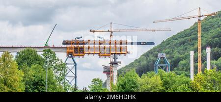 Bau der Filstal-Brücke, Eisenbahnprojekt Stuttgart-Ulm Stockfoto